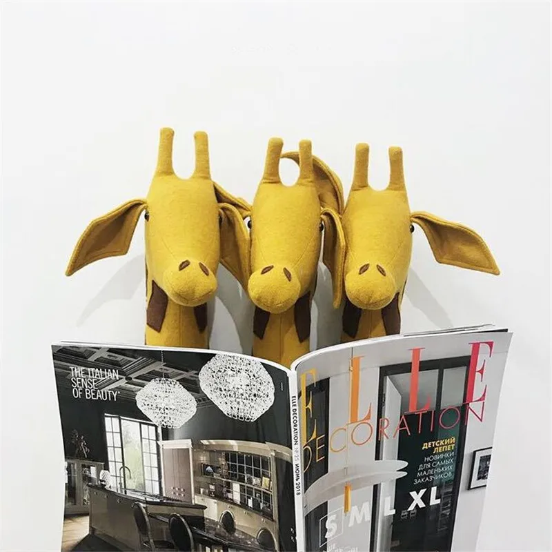 Giraffe Elephant Zebra 3D Animal Heads Wall Mount Hanging Stuff Plush Felt Artwork Kindergarten Kids Room Decor Dolls Photo Props (24)