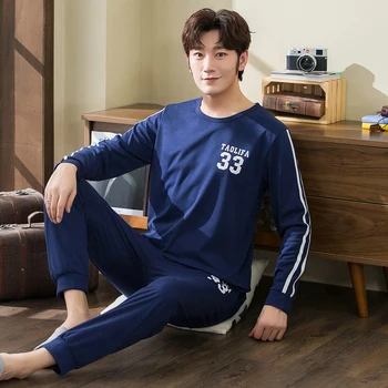 

Free Shipping Spring And Autumn Mens Pyjamas Sets Cotton Pajamas Long-sleeve Casual Men Pajama Set Plus Size M-3XL Sleepwear