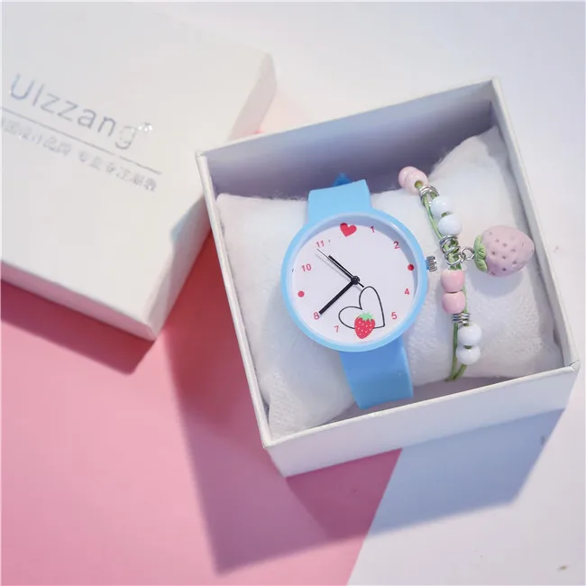 Креативные часы для девочек с милым клубничным циферблатом, дизайнерские Мультяшные часы для детей, наручные часы с силиконовым ремешком - Цвет: Синий