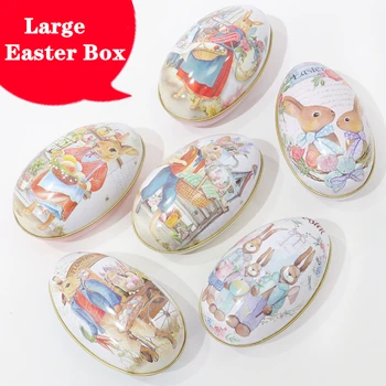 

10pcs Happy Easter Decorations For Home Party Table Large Easter Egg Box Rabbit Candy Box Baby Shower Kids Metal Gift Box