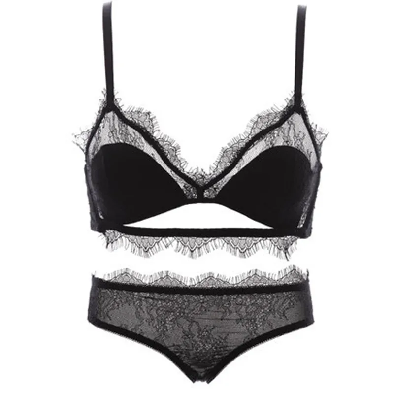 French lace embroidered bra sexy ultra-thin lace bra thin transparent half-cup underwear suit