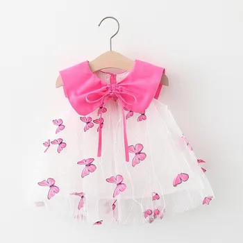 

Little Girl Sleeveless Gauze Summer New Three-dimensional Butterfly Fairy A- Line Dress Trend Above Knee, Mini Cute Print Cotton