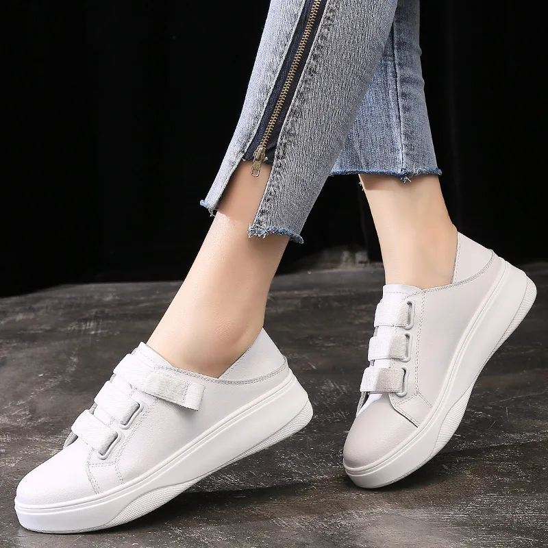 

Spring And Autumn Genuine Leather Casual WOMEN'S Thin Shoes Students College Style Classic Work Business White Shoes British Sty