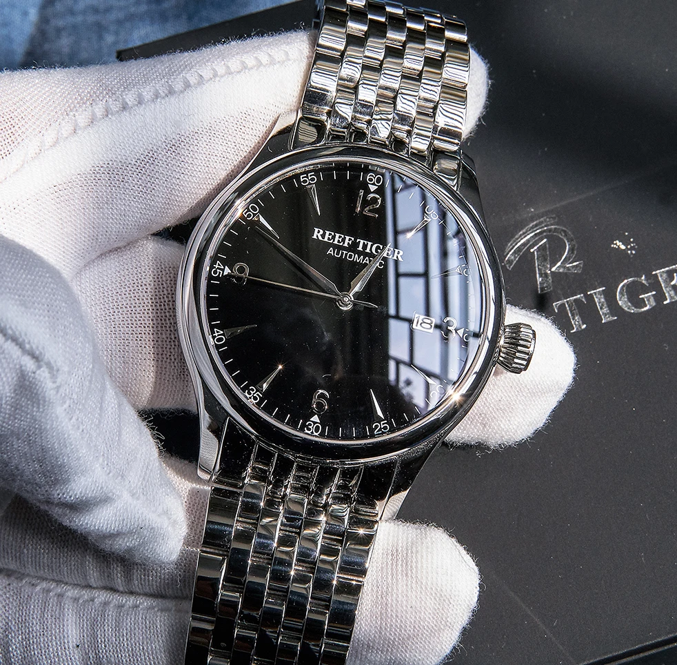 Риф Тигр/RT Мода Moon Phase часы для Для мужчин полный Нержавеющая сталь автоматические Водонепроницаемый