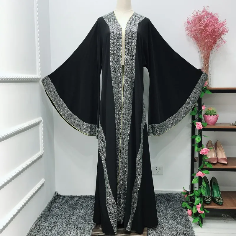 Роскошный Femme кимоно кафтан Handstudded платье из Дубая исламский, мусульманский платье хиджаб абайя Восточный халат из марокена Катар Оман Турецкая одежда - Цвет: Черный