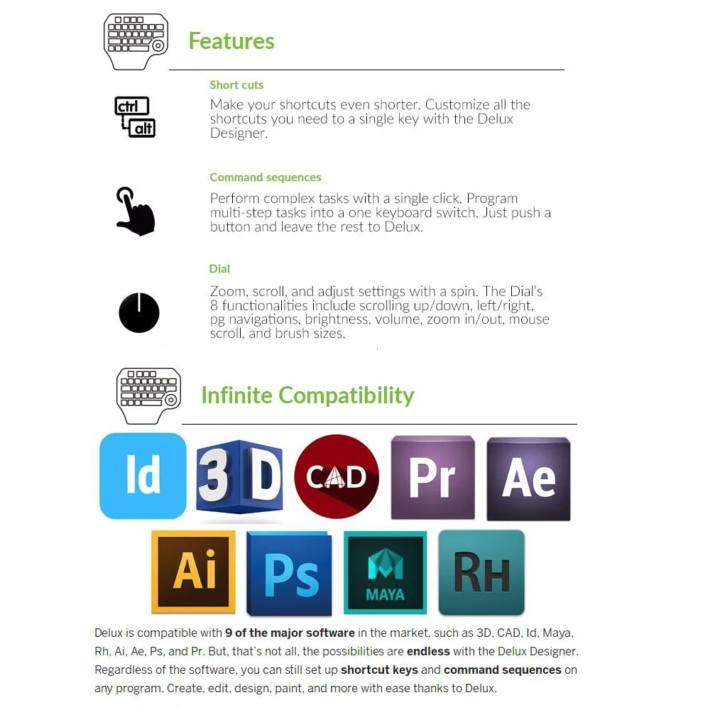 Designer Keyboard Artist Editing Keydial & Shortcut Key For Drawing Graphic Tablet Display HUION KD100 XP-PEN WACOM / Photoshop computer keypad