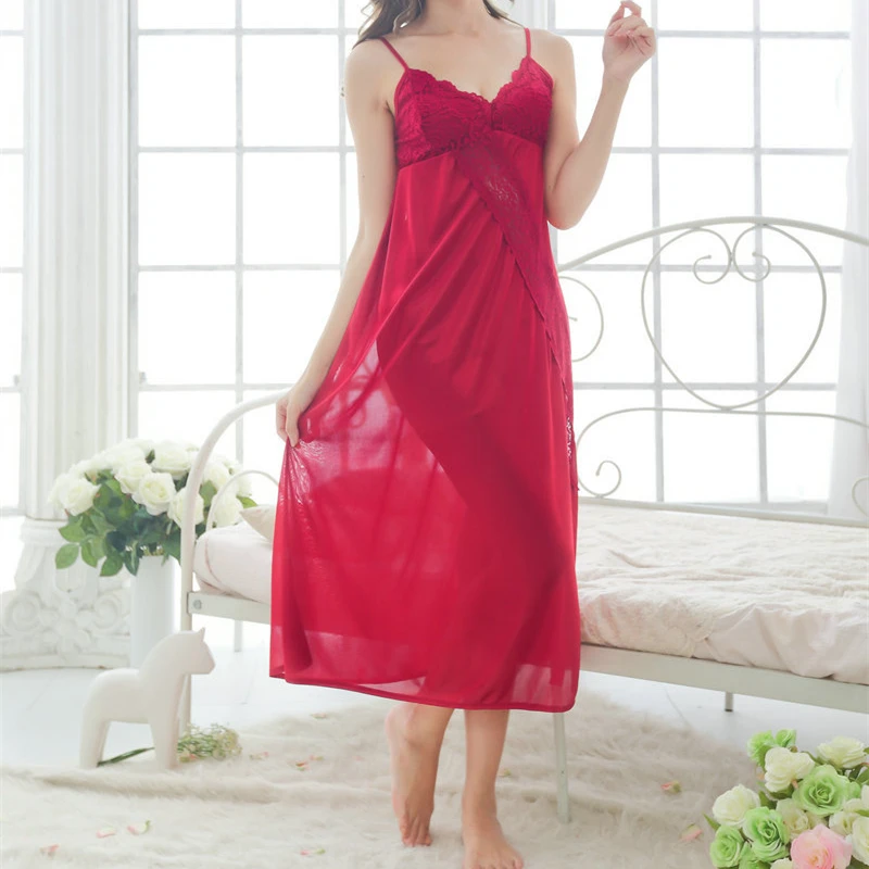 New Arrivals Solid Nightgowns Home Dress Comfortable Sleep Shirts Sexy Nightwear Spaghetti Strap Lace Nightgown Female