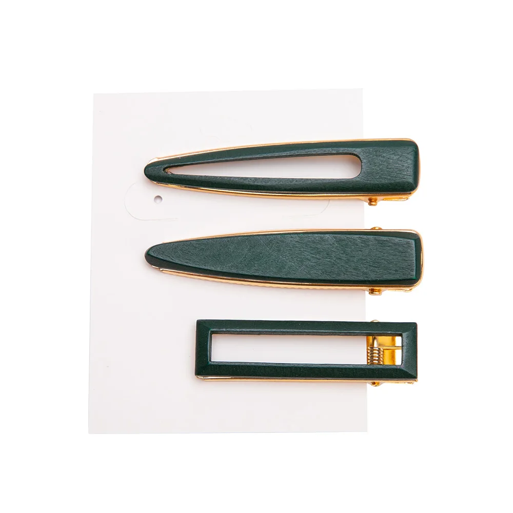 green 3pcs 2/3 шт, трендовые яркие Твердые Полые геометрические заколки для волос для женщин, деревянные заколки для волос, ручная работа, заколка для волос, для девушек - Цвет: green 3pcs