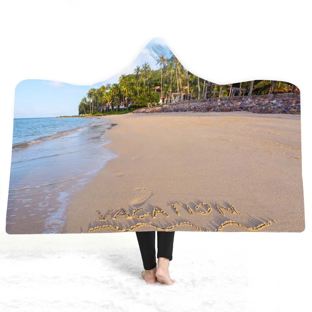 

Tropical Ocean Golden Beach Palm Trees Print Wearable Sherpa Fleece Blanket Sunrise Warm Thick Microfiber Blanket Kids Bedding