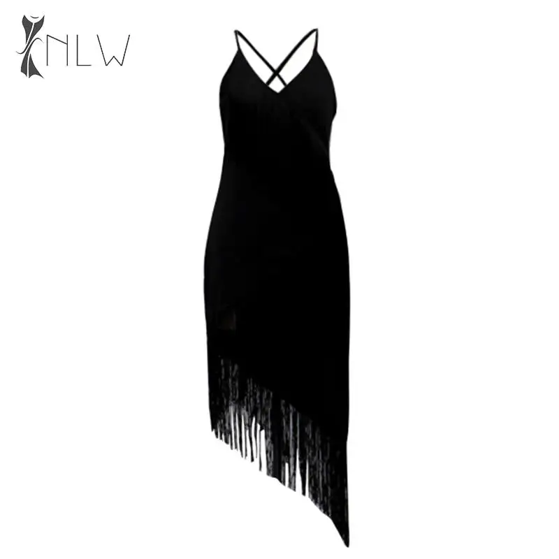 NLW сексуальные черные вечерние платья с бахромой, женское осеннее зимнее платье с открытой спиной для ночного клуба, элегантное платье миди на тонких бретелях Vestidos