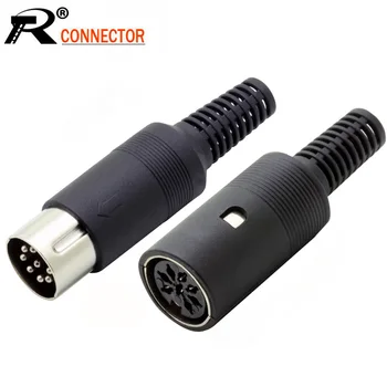 

5sets/10pcs 8 Pin DIN Female Jack Socket+ Male Plug Wire Connector with Plastic Handle 8 Poles Din Adapter Wholesales