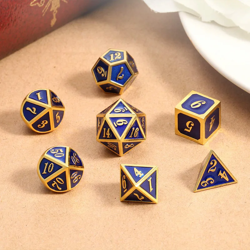 Металлические игральные кости DND набор 7 Die Золото Синий Металл D & для подземелья и