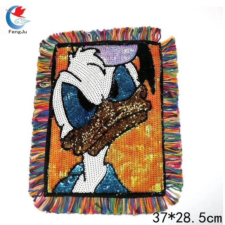 

FengJu Colourful duck Patches For Clothes Iron On Sequin Applique Badge Sticker Applications Motif Embroidery Accessories 1pc