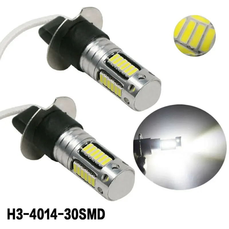 2 X LED Bulbs H3 6000K Super White Fog Driving Lights 360°Beam Angle Daytime Running Light DRL 1800LM/Bulb ambient lighting car