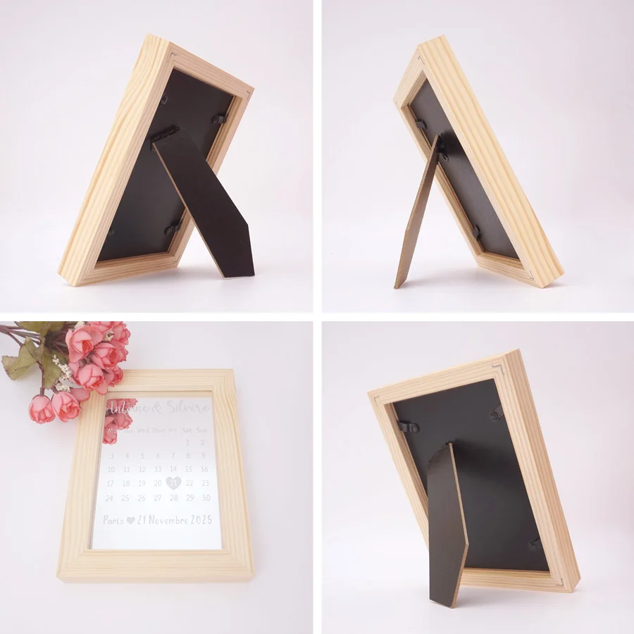 Personalized Wedding Party Decor Frame Custom Couple Name Date Wooden Frame Photo Frame with Acrylic Mirror Wedding Calendar