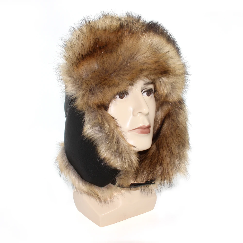 Super Warm Hat Winter Woman Men Thicken Cotton Cap PU Leather Lei Feng Cap Waterproof Bomber Hats Ear Protection Skiing Hat