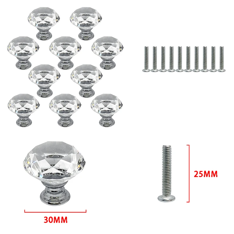 10pcs 30 мм ручки из хрустального стекла, дизайнерские ручки для шкафа, выдвижная дверь для кухонного шкафа, ручки для шкафа, фурнитура - Цвет: 10pcs