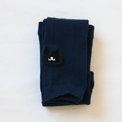 navy blue Детские Колготки с рисунком лисы и медведя для малышей, трикотажные колготки, Детские хлопковые чулки, теплые штаны для девочек - Цвет: navy blue