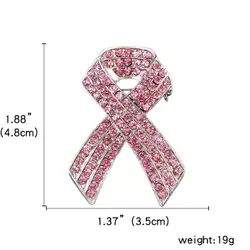 Стразы, розовая лента, брошь, булавка, сплав, пряжка, для женщин, рак, осознание надежды, значок, 4,8x3,5 см