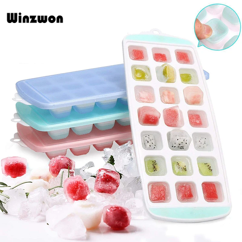 21 Grid Ice Cube Tray Silicone Ice Mold W/ Lid for Whisky Juice DIY Maker Tool 