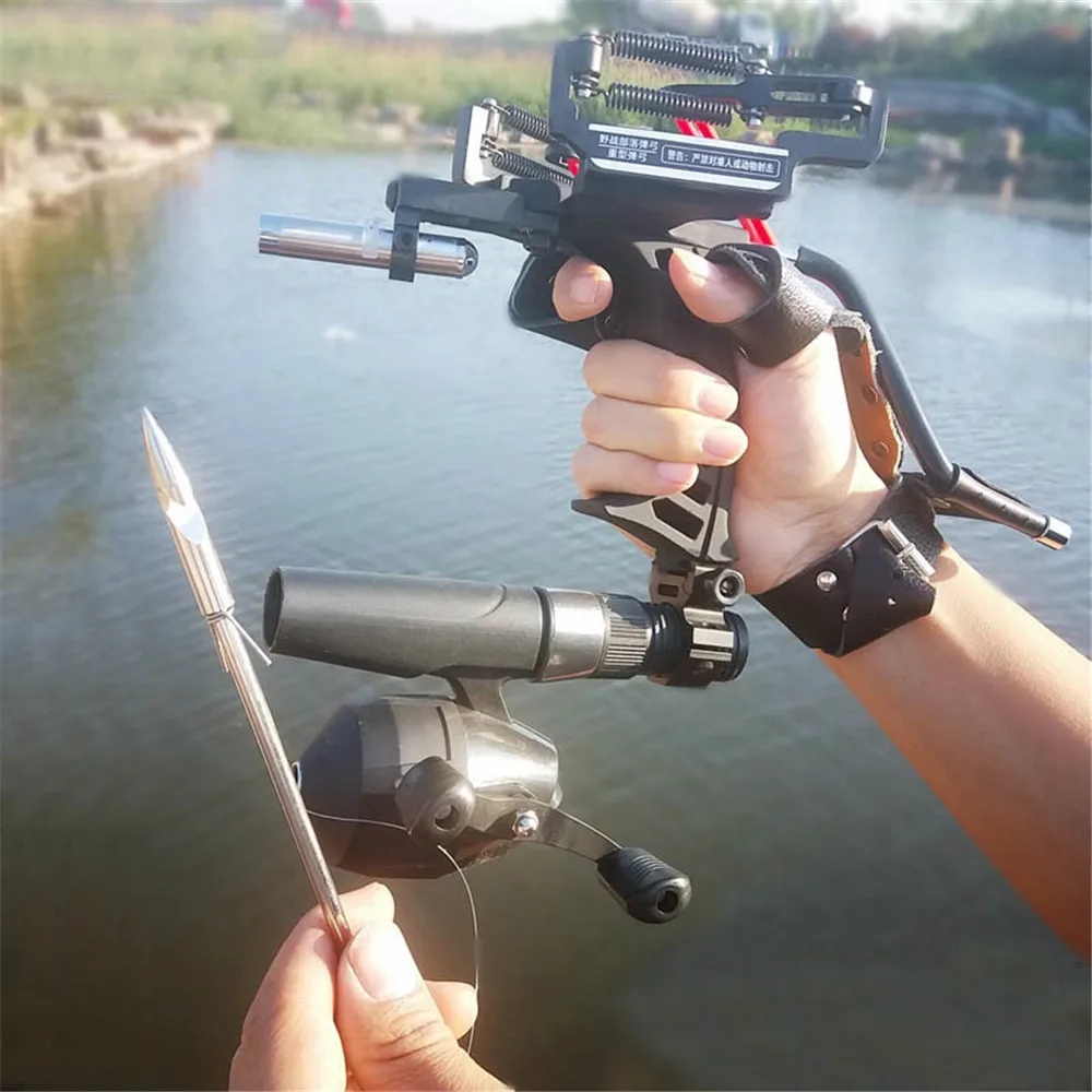 Online Nuevo elástico caza pesca Honda disparo catapulta arco flecha resto arco láser Sling Shot catapulta ballesta perno disparo peces