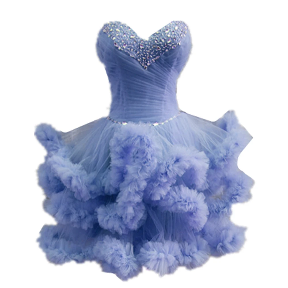 sky blue Julia Kui 12 цветов без бретелек перо Тюль длиной до колена коктейльные платья платье для выпускного вечера на шнуровке сексуальные платья для выпускного вечера - Цвет: sky blue