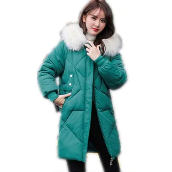 

2019 Winter Jacket Women Coat Fashion Female Winter Women Parka Hooded Fur Collar Warm Medium-Long Overcoat Jacket Parkas H055