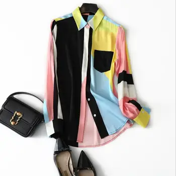 

European and American women's clothing 2020 summer new style Gradient printing Long sleeve lapel Fashionable silk shirt