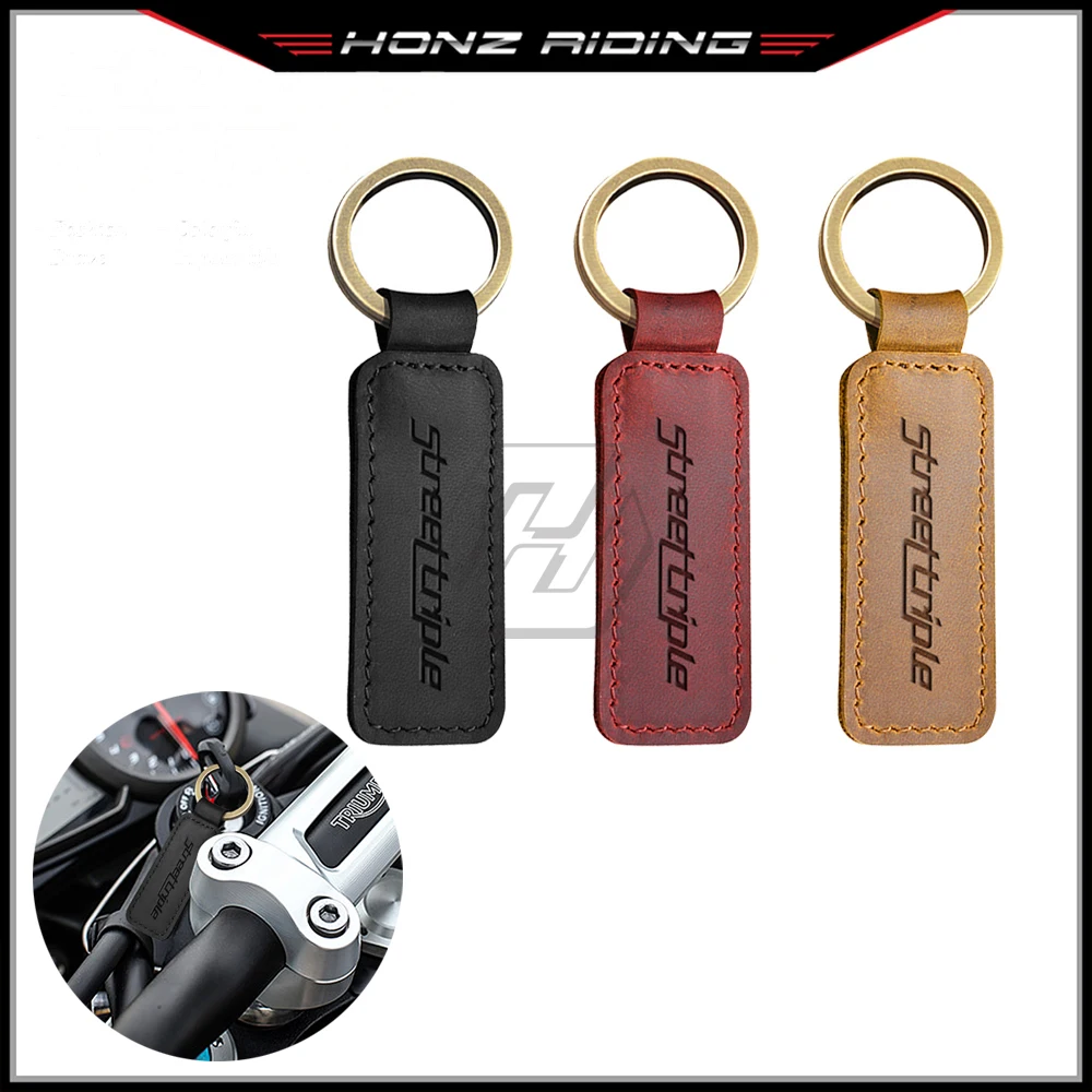 For Triumph Street Triple 675 765 R RS Motorcycle Cowhide Keychain Key Ring Case