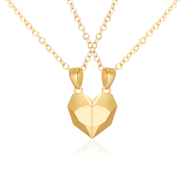 Punk Heart Pendant Couple Necklace Lover Distance Faceted Magnetic Necklace for Women Promise Wedding Valentine's Day Gift