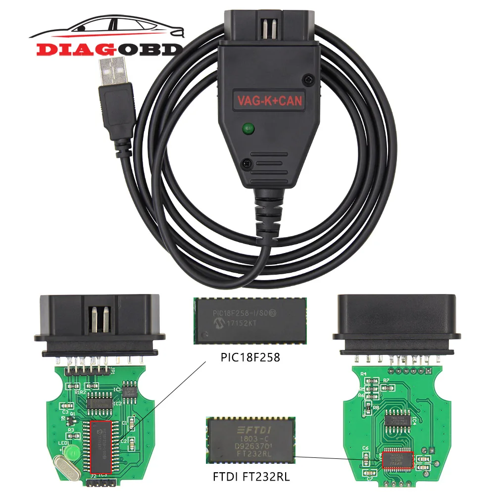 

VAG K+CAN K Can Commander 1.4 PIC18F258 FTDI OBD OBD2 Car Diagnostic Auto Tool Scanner cable For Audi For VW Odometer Correction