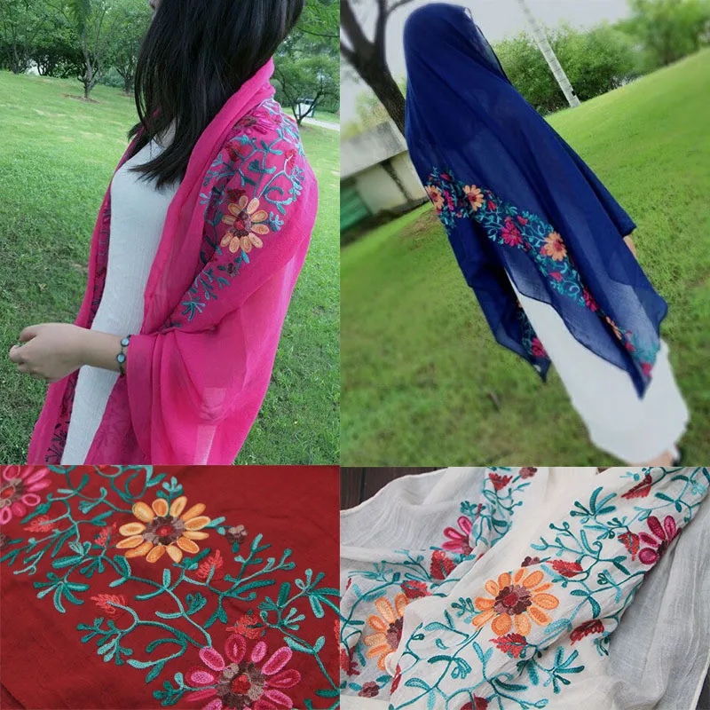 Fashion Warm Large Shawls Scarf For Ladies Women Fashion Cotton Pearl Oversized Embroidery Shawl Headband Pashmina#O21