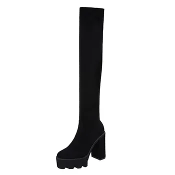

SunNY Everest 2020 New Women Boots Women Winter Over-The-Knee Boots Black Non-Slip Thick Heel Thick Bottom High Heel Size34-40