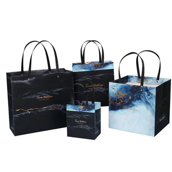

Simple Gilding Gift Bag Blue Black Gilt Marbling Bronzing Rivet New Year Wedding Candy Receiving Hand Carrying Paper Gift Box