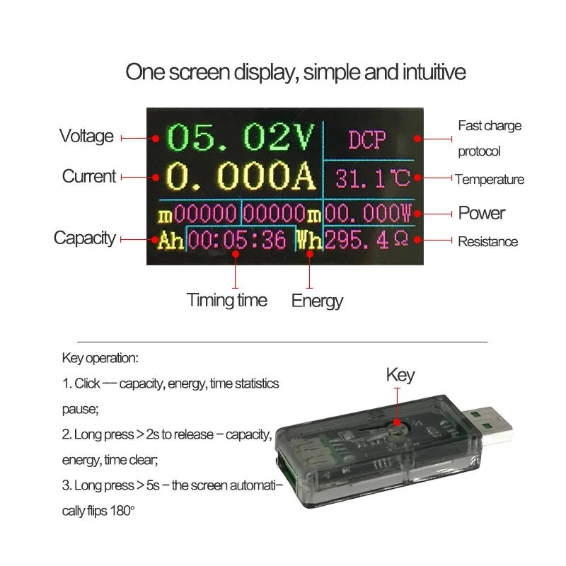 Цветной экран 5A usb Тестер dc Цифровой вольтметр amperimetro измеритель тока Амперметр детектор Банк питания зарядное устройство индикатор