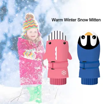 

Children Ski Gloves Outdoor Waterproof Double-layer Velvet Thickened Warm Winter Snow Mitten Adjustable Ski Strap Skiing Gloves