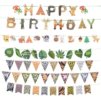 

1 Set Jungle Animal Flags Banner Paper Happy Birthday Party Decoration Nursery Bunting Garland Animal Zoo Theme Party Supplies