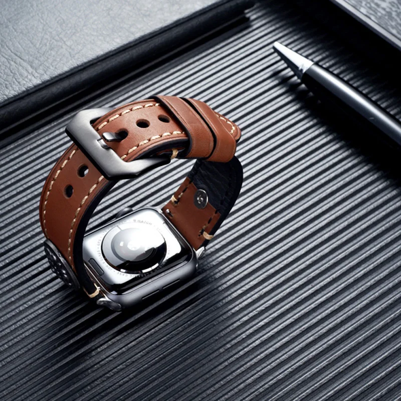 SIKAI винтажный кожаный ремешок для часов Apple Watch 44 мм/42 мм китайский стиль ремешок для часов с поворотным компасом для iWatch 4/3/2/1