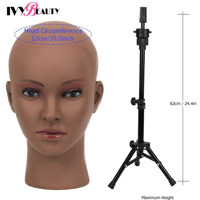 Female Bald Mannequin Head With Stand Cosmetology Practice African Training Manikin Head With Wig Stand Tipod For Mannequin Wigs B Head With Tripod