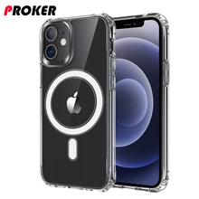 Proker-funda Magsafe para iPhone 12 Pro Max, funda transparente de protección contra caídas con carga inalámbrica