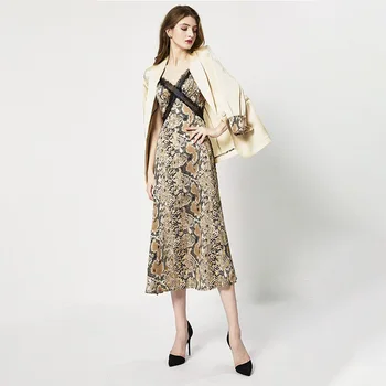 

20 summer handsome spring snake pattern suit jacket lace lace suspenders long skirt suit suspenders two-piece suit