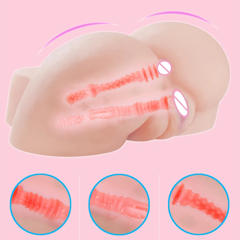 Dual Channel Big Ass SexToy Vibrator Male Masturbator Artificial Vagina Anal Masturbation Cup Real Pocket Pussy For Men Sex Doll