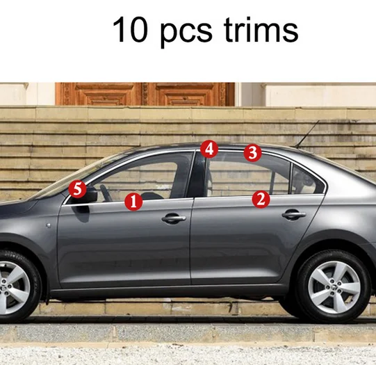 10 pcs trims Нержавеющая сталь окна автомобиля планки для skoda rapid 2013 - Цвет: 10 pcs trims