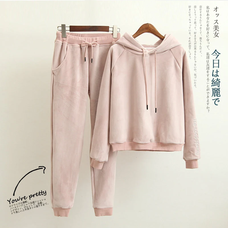 

Tracksuit Women Two Piece Set Costumes Winter Female Sets 2020 Autumn Thick Warm Hooded Sweatershirts Conjunto B194-71438