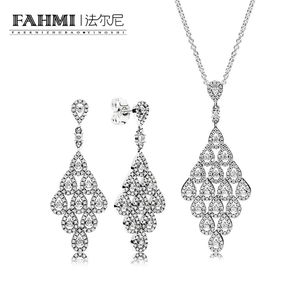 

FAHMI Book Di 925 Sterling Silver Cascading Glamour Necklace and Earrings Gift Set fit charm original Necklace jewelry A Set
