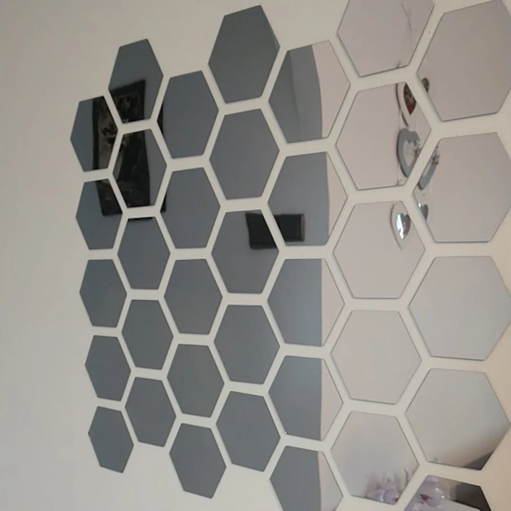 Geometric Hexagon Mirror Wall Sticker DIY Home Decor Enlarge Living Room Removable Safety 5 sizes 6/12PCs wall stickers