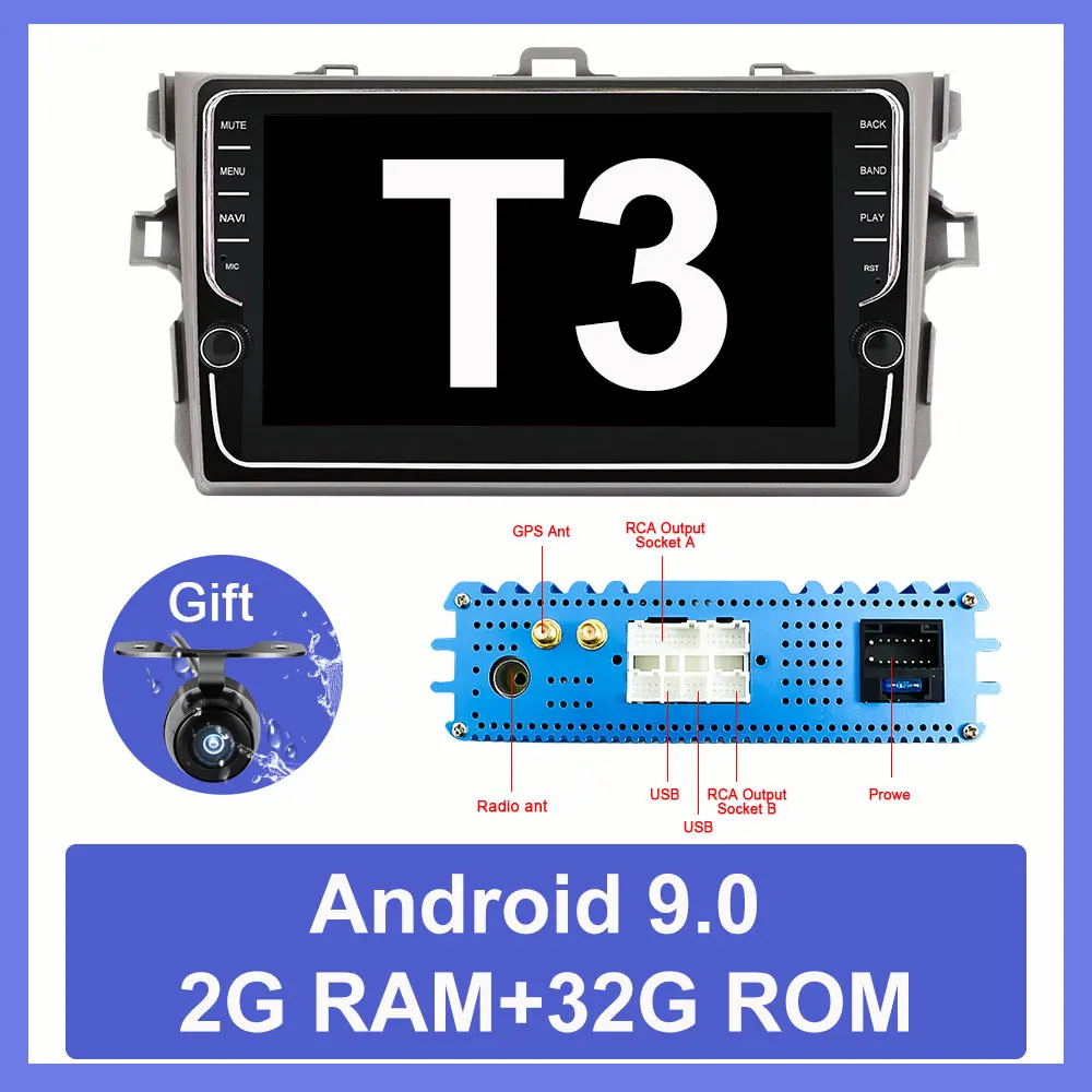 2G 32G T3 Eunavi 4G+ 64G Octa 8 ядерный android 9,0 автомобильный dvd для Toyota Corolla E140/150 2007-2011 мультимедийный автомобильный Радио gps navi PX6 радио - Цвет: 2G 32G T3