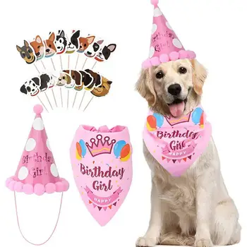 

Pet Saliva Collar Party Birthday Dressing Dog Hat Cupcake Topper Pet Supplies For Dog Birthday Cosplay Costume