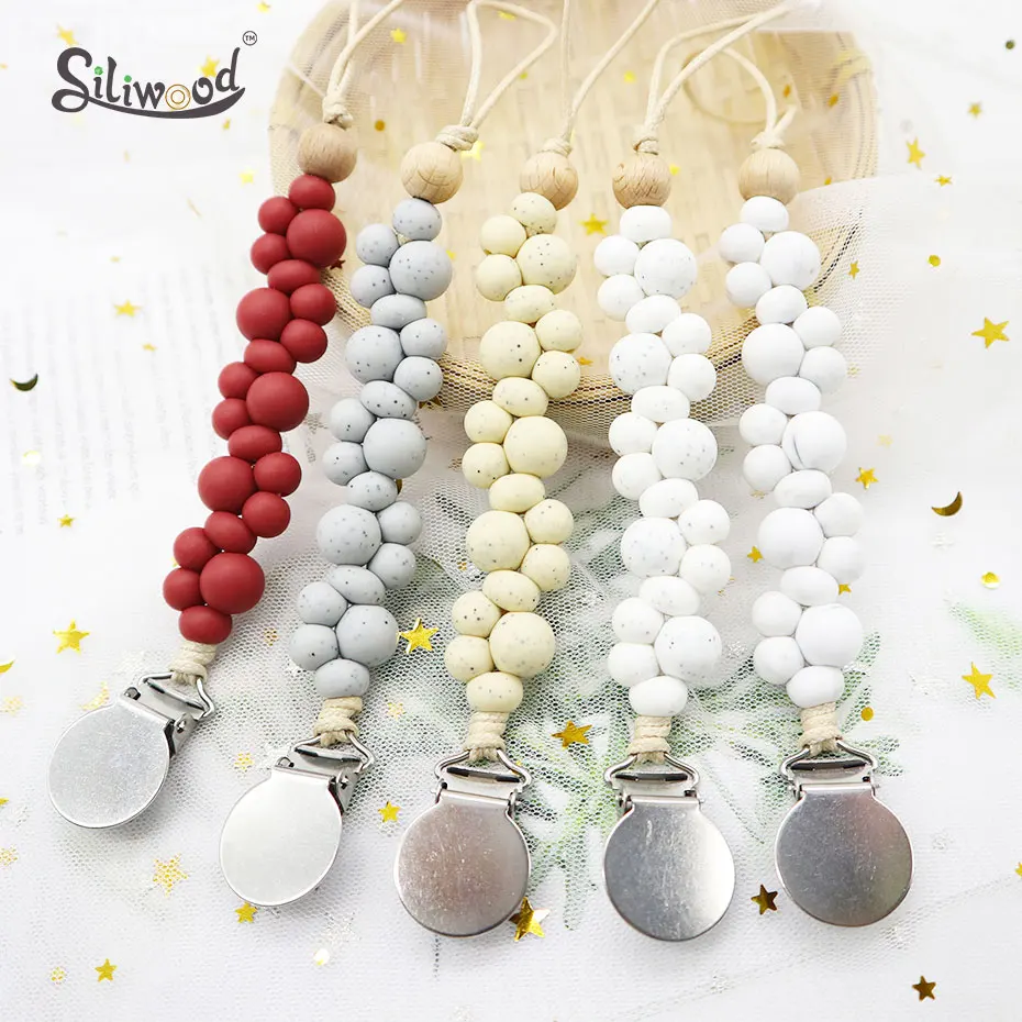 Toys Pacifier-Clips Stroller Chain Dummy-Holder Wood-Beads Teething-Babies Baby Silicone