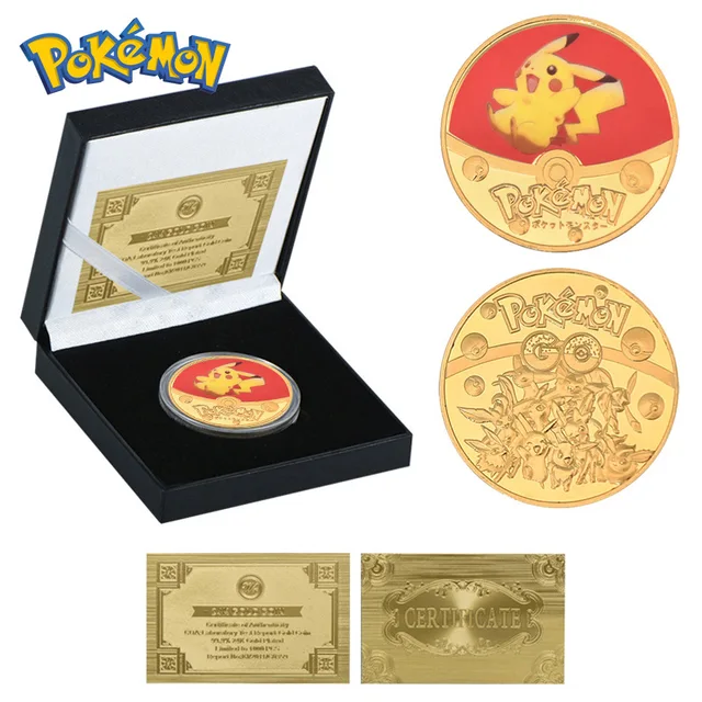 Pokemon Gold Coins Anime Pikachu Charizard Mewtwo Pocket Monsters Plated Collectibles Pokemon Card Holder Commemorative Gift Toy 1